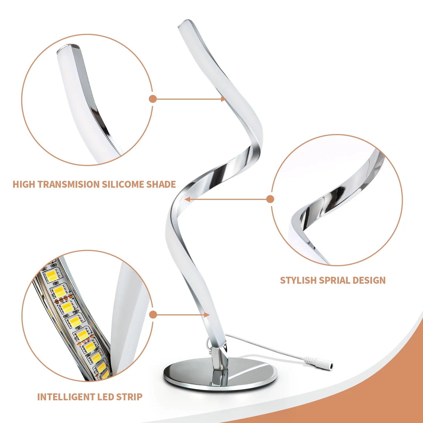 Modern Spiral Table Lamp - Touch Control Bedside Lamp