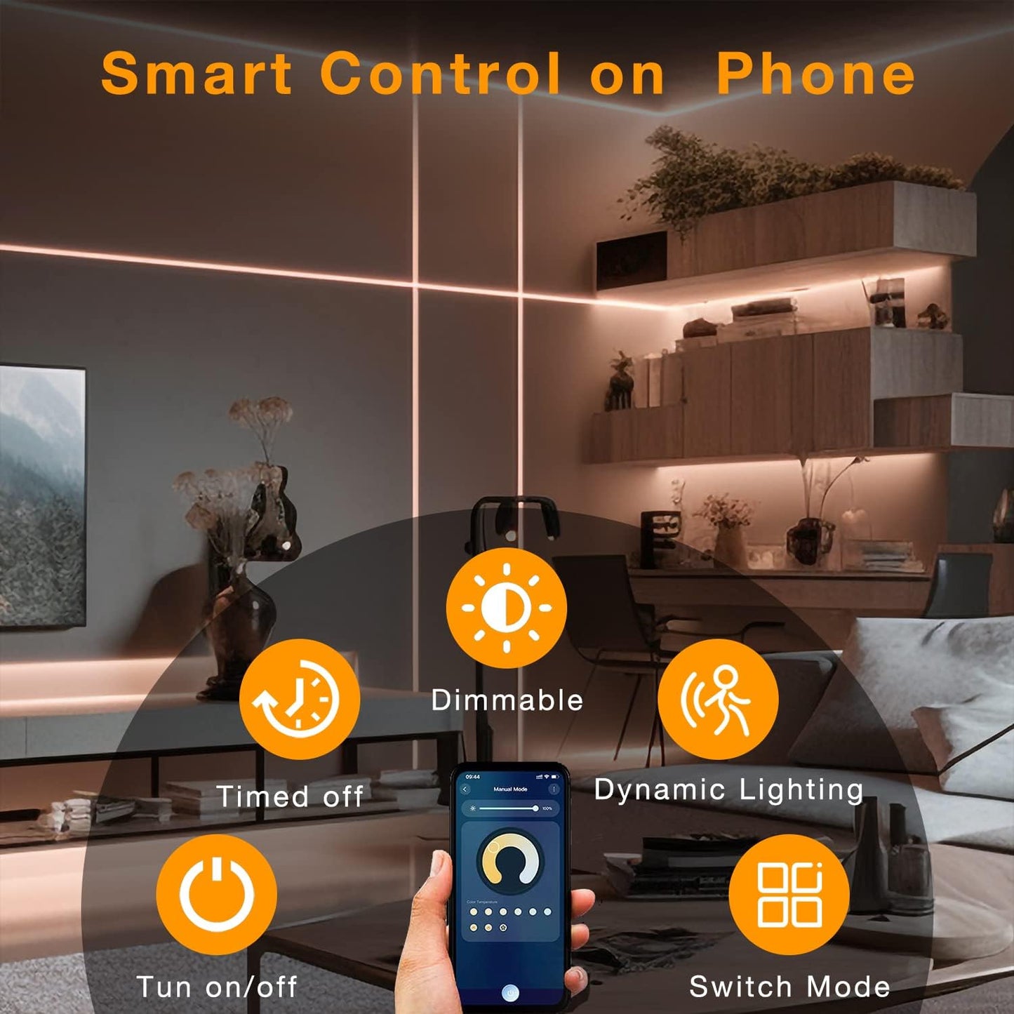 Motion Sensor LED Strip Lights - 10Pcs under Cabinet Kit with App & RF Remote Control- 16.4Ft