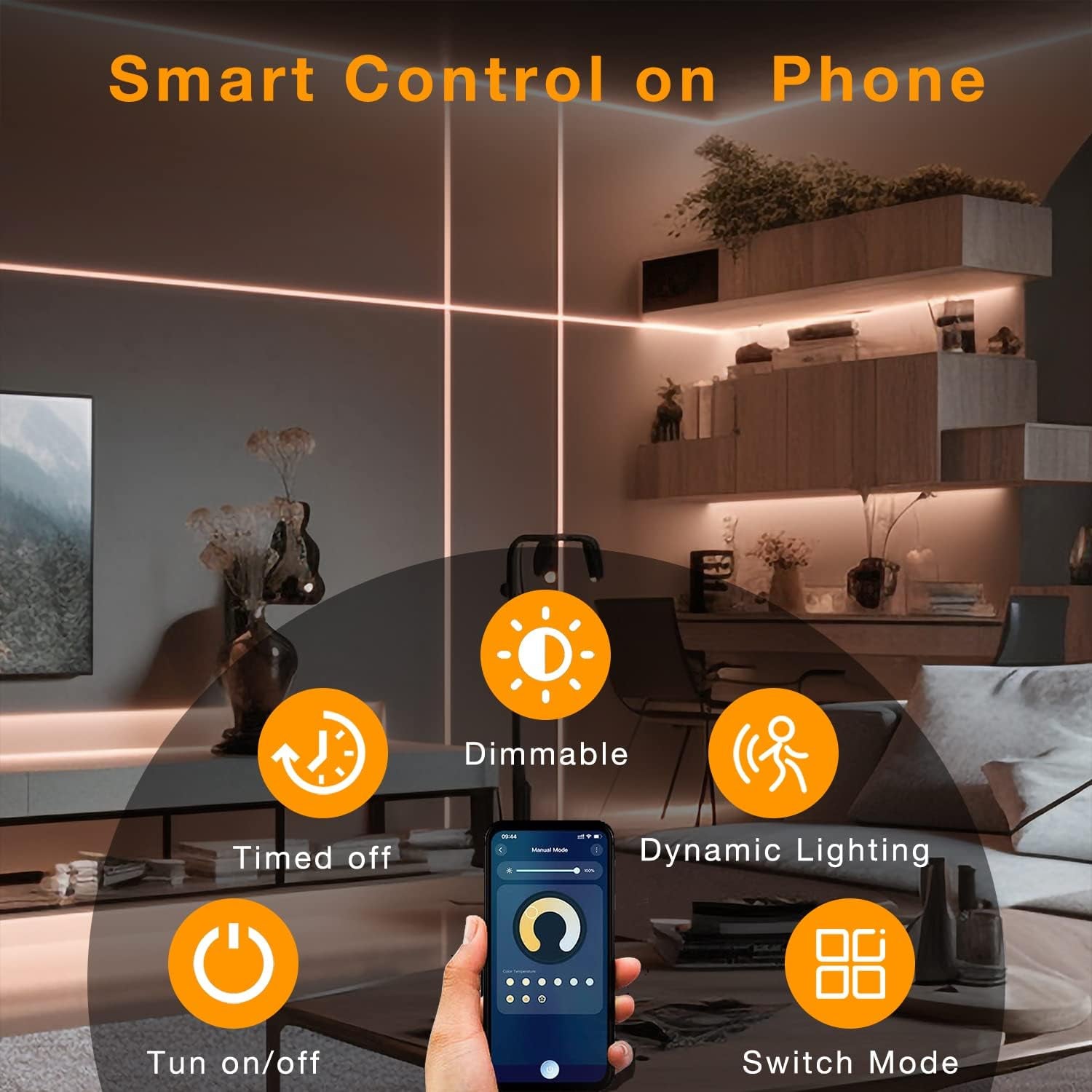 Motion Sensor LED Strip Lights - 10Pcs under Cabinet Kit with App & RF Remote Control- 16.4Ft