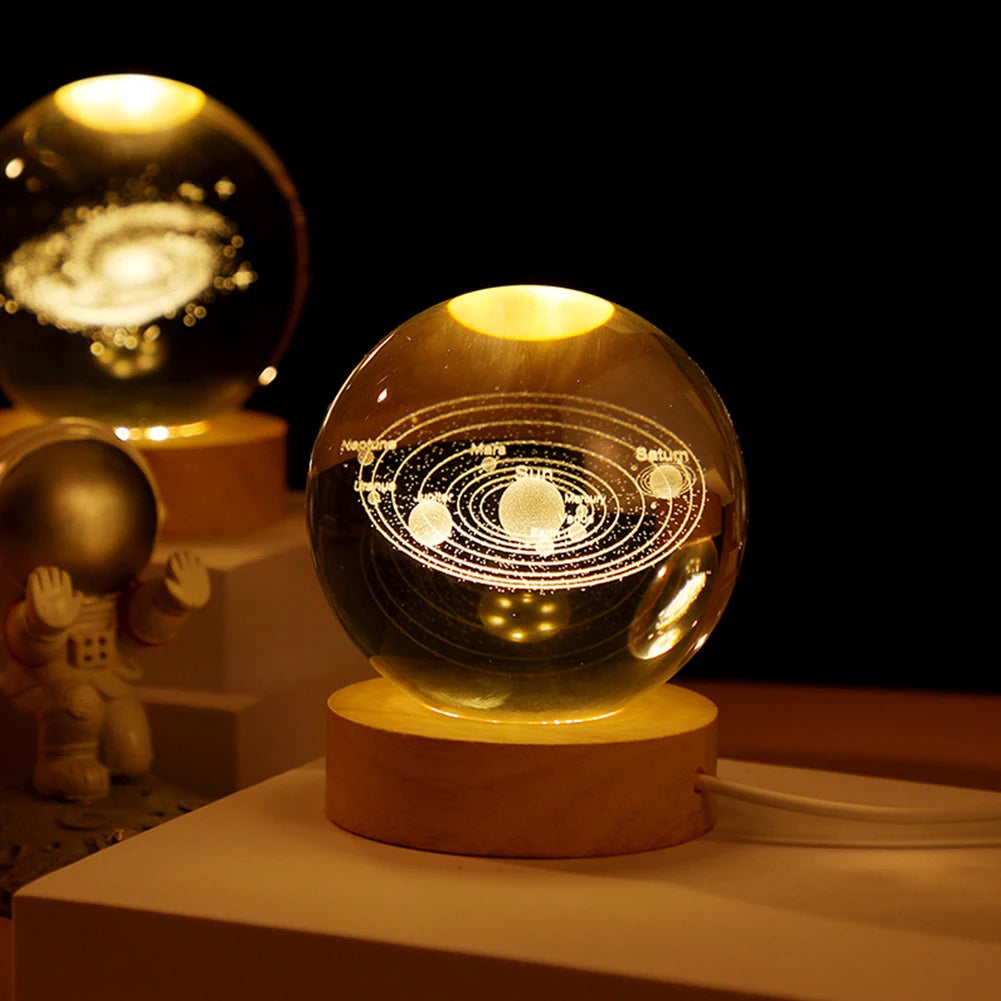 Crystal Ball Night Lights Glowing Planet Galaxy Astronaut 3D Moon Table Lamp USB Atmosphere Lamp