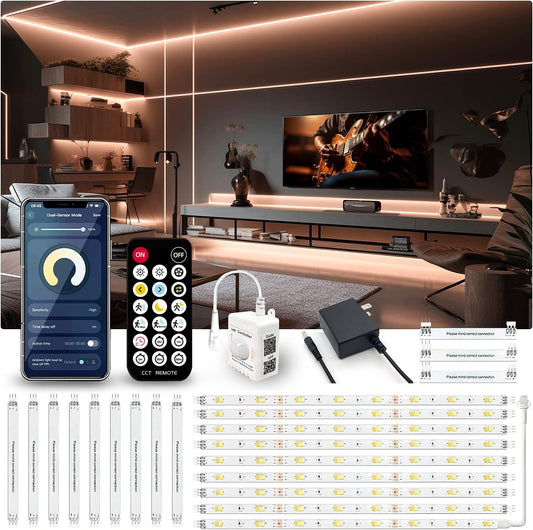 Motion Sensor LED Strip Lights - 10Pcs under Cabinet Kit with App & RF Remote Control- 16.4Ft
