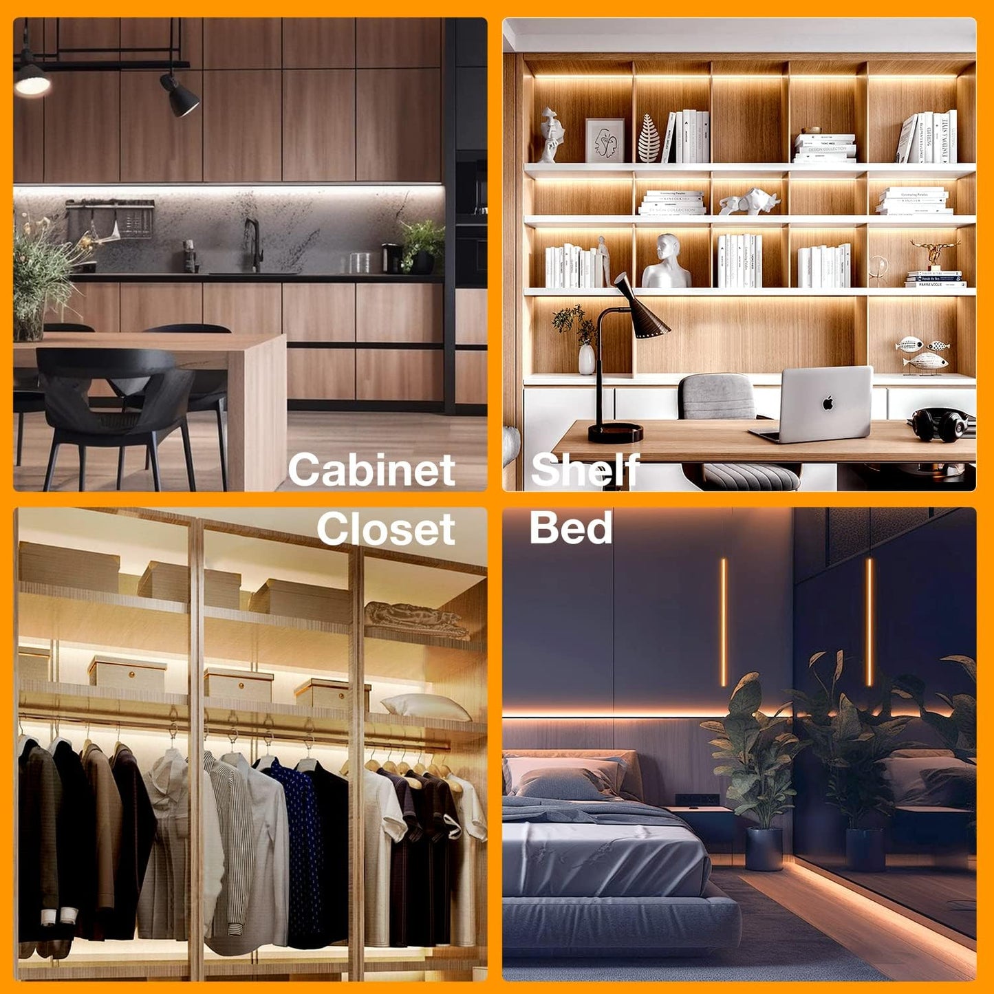 Motion Sensor LED Strip Lights - 10Pcs under Cabinet Kit with App & RF Remote Control- 16.4Ft