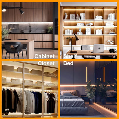 Motion Sensor LED Strip Lights - 10Pcs under Cabinet Kit with App & RF Remote Control- 16.4Ft