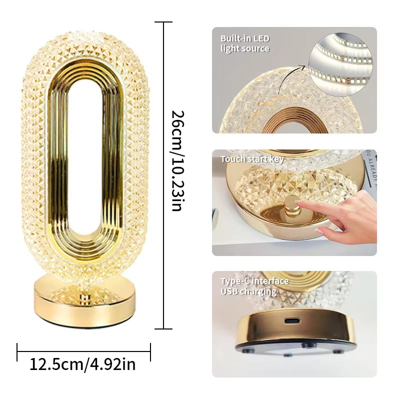  Oval Rechargeable Crystal Table Lamp Night Light (protable)