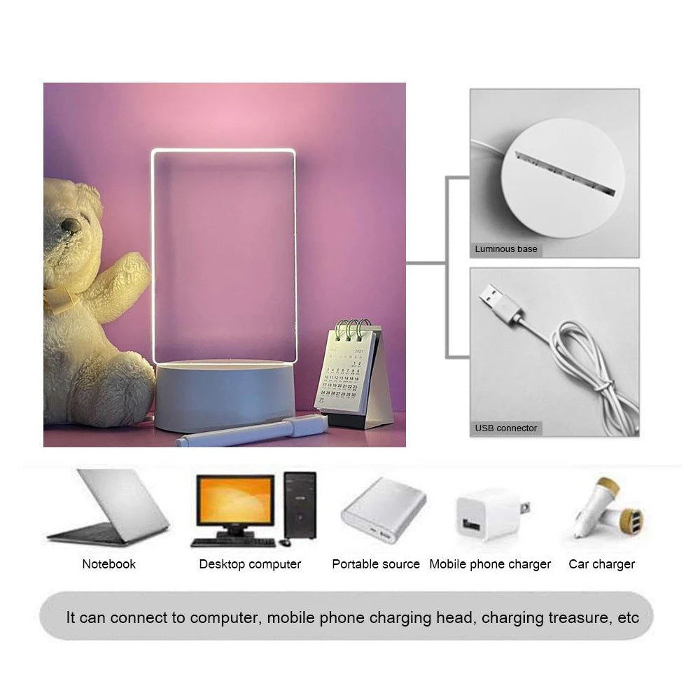 Transparent Luminous LED Night Light Writeable screen